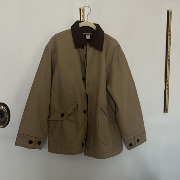 NWT H&M oversized canvas jacket beige brown chore barn jacket size XS and Small - Picture 9 of 13